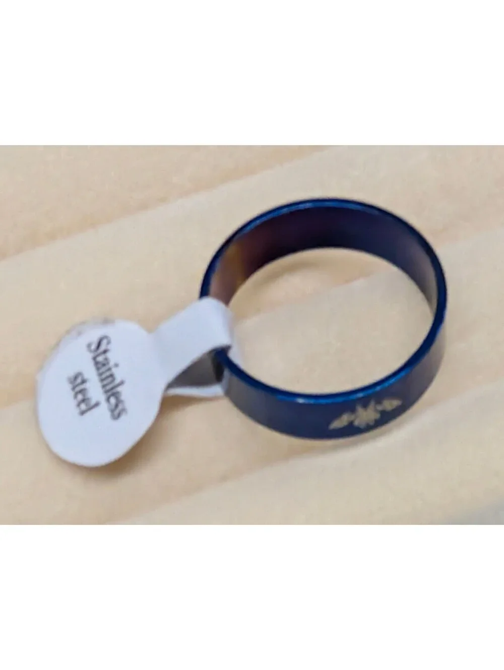 New Stainless Steel Blue Floral Engraved Stainless Steel Band Ring Plus Size 10